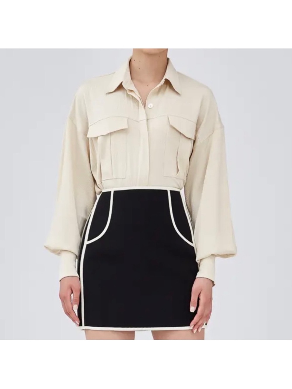 (NWT) C/MEO Collective Cream Button Down With Decorative Sleeves